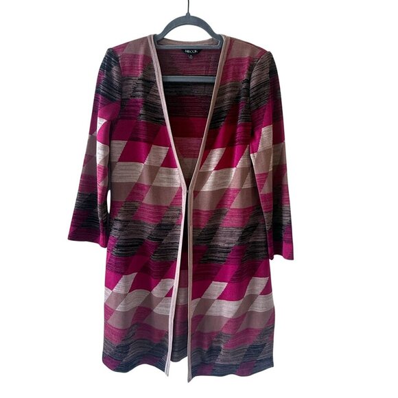 Misook Size XS Geometric Striped Open-Front Cardigan Sweater Duster Lagenlook - Picture 1 of 8